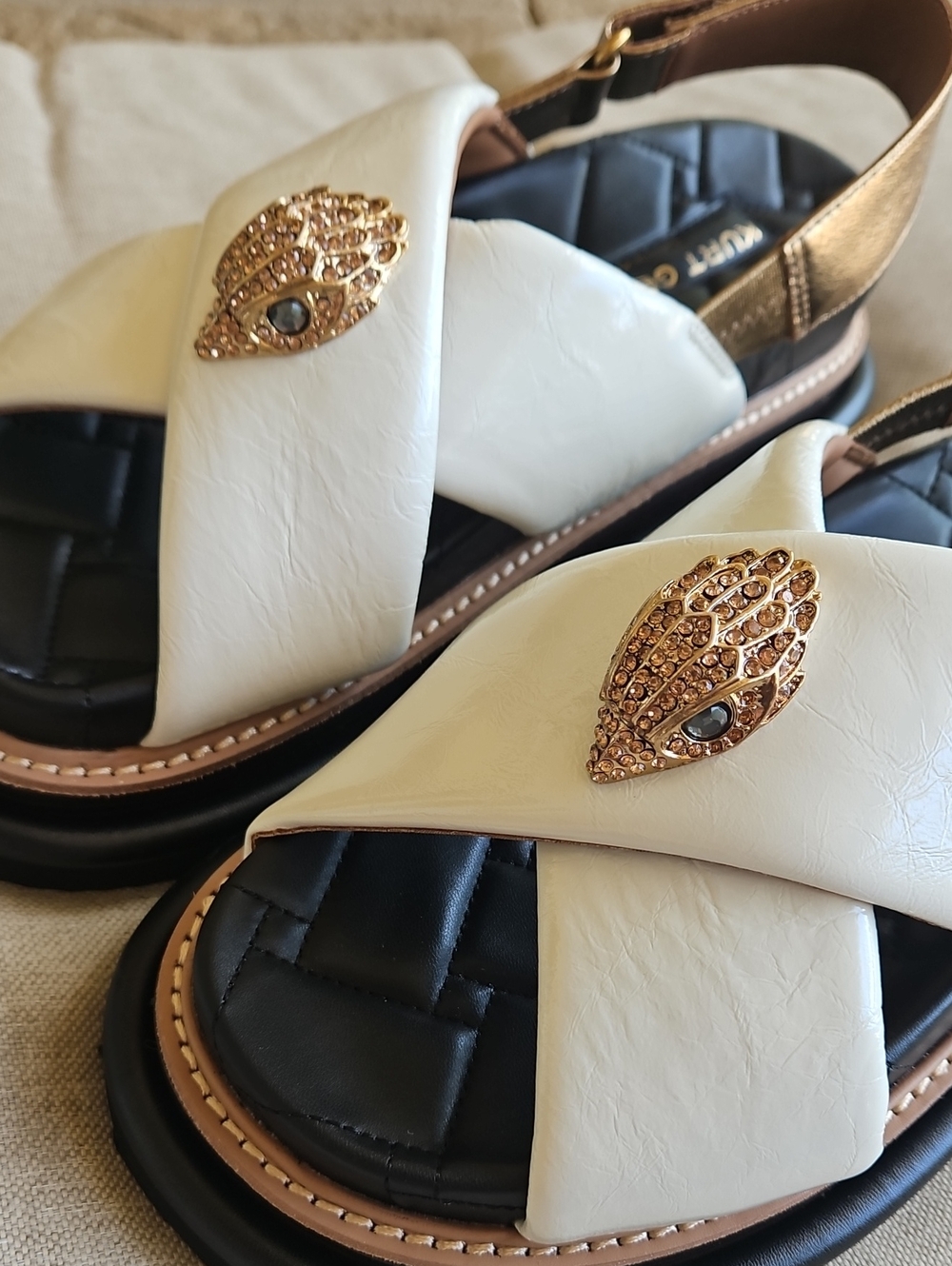 Kurt Geiger London Orson Cross Strap Leather Platform Sandals White Gold EU40, 9 - Picture 4 of 12